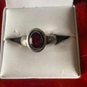 Sterling S garnet stone handmade vintage ring